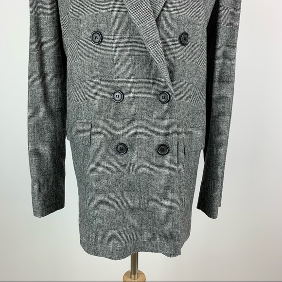 ZARA Black Plaid Double Breasted Blazer Medium - Picture 4 of 16